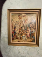 The Virgin Mary & Jesus Between Kings Old Print Picture Frame