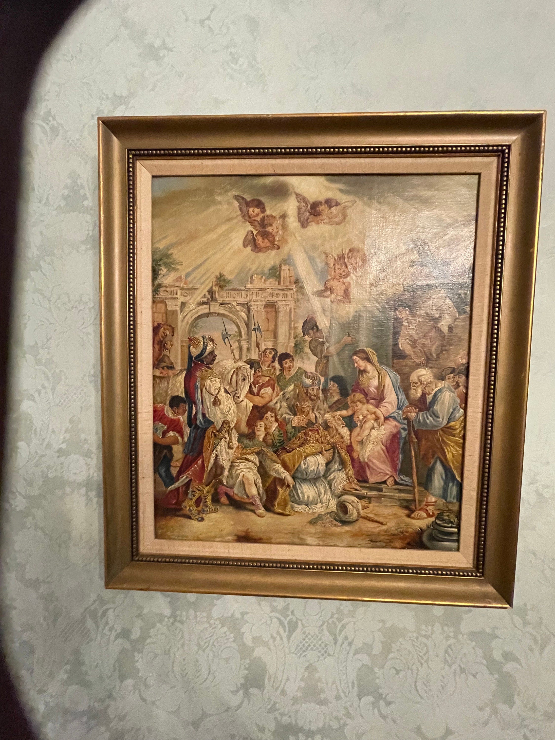 The Virgin Mary & Jesus Between Kings Old Print Picture Frame