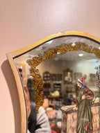 Vintage Italian Hand Painted Reverse Glass Wall Pockets, Gilt Trim Mirror Sconces