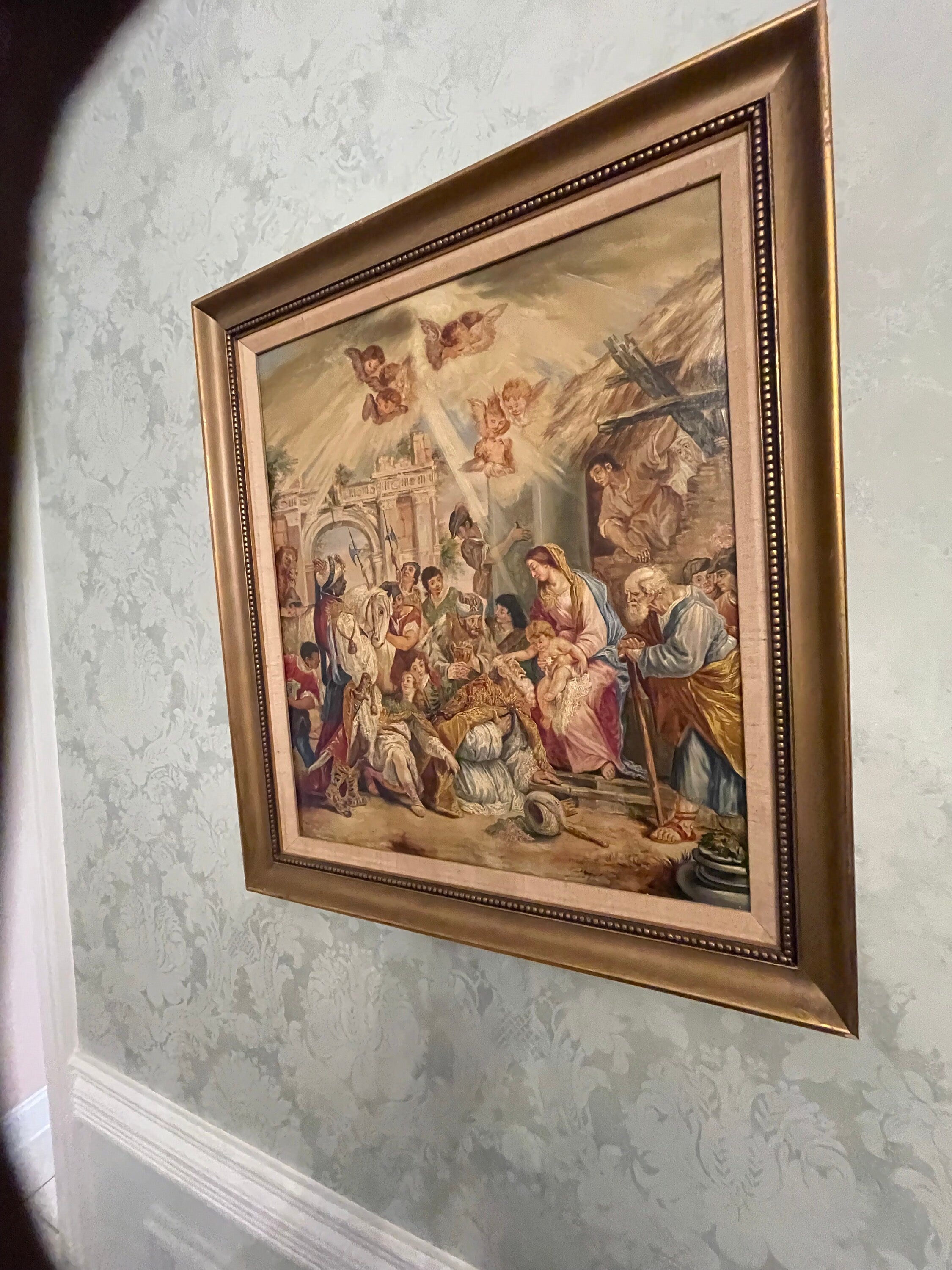 The Virgin Mary & Jesus Between Kings Old Print Picture Frame