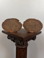Antique Black Forest Hand Carved Bird Candlesticks Pair Oak Leaves Acorns Alpine Folk Art Wooden Candle Holders
