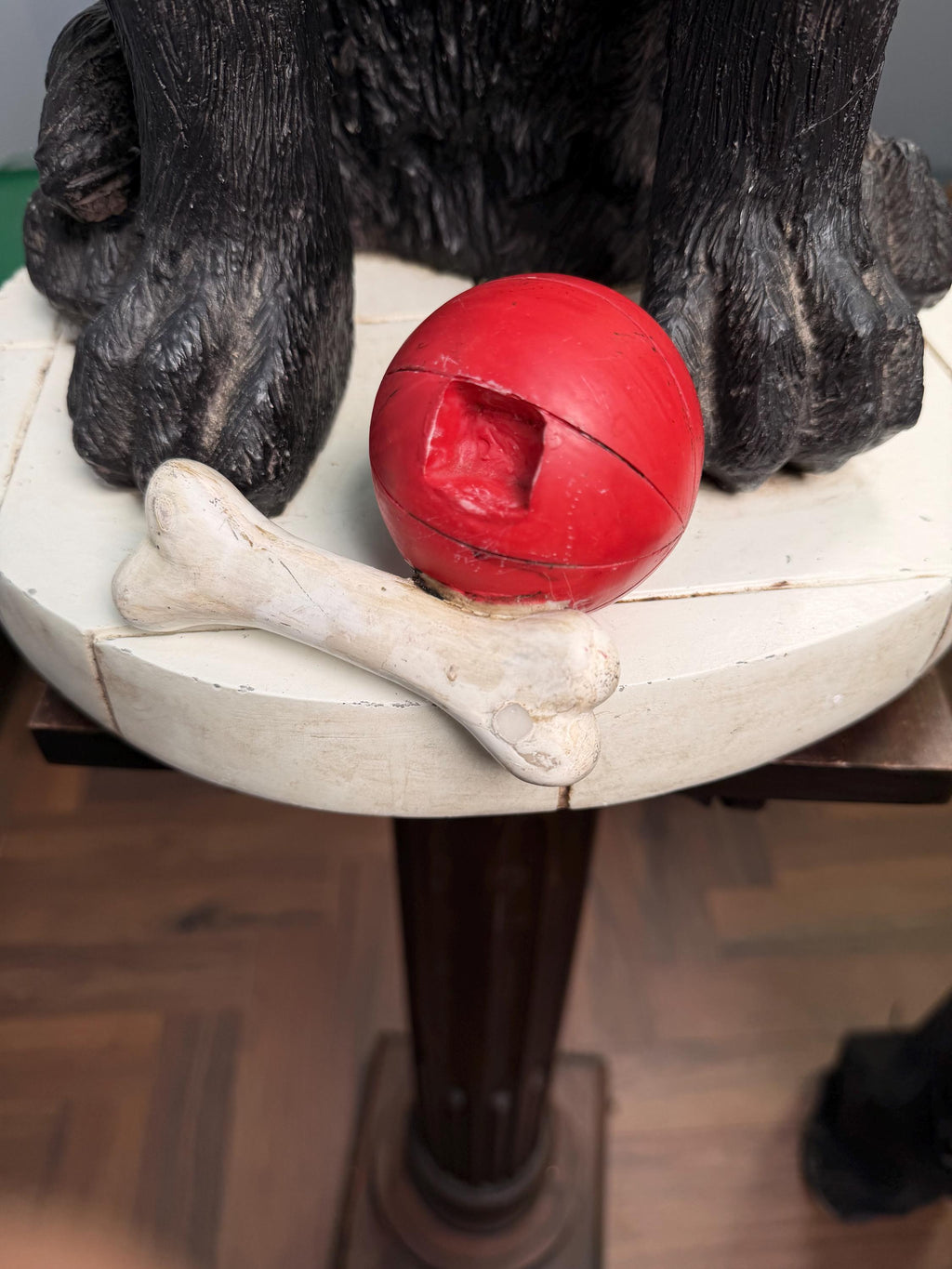 Vintage Black Labrador Dog Statue with Ball and Bone Resin Sculpture