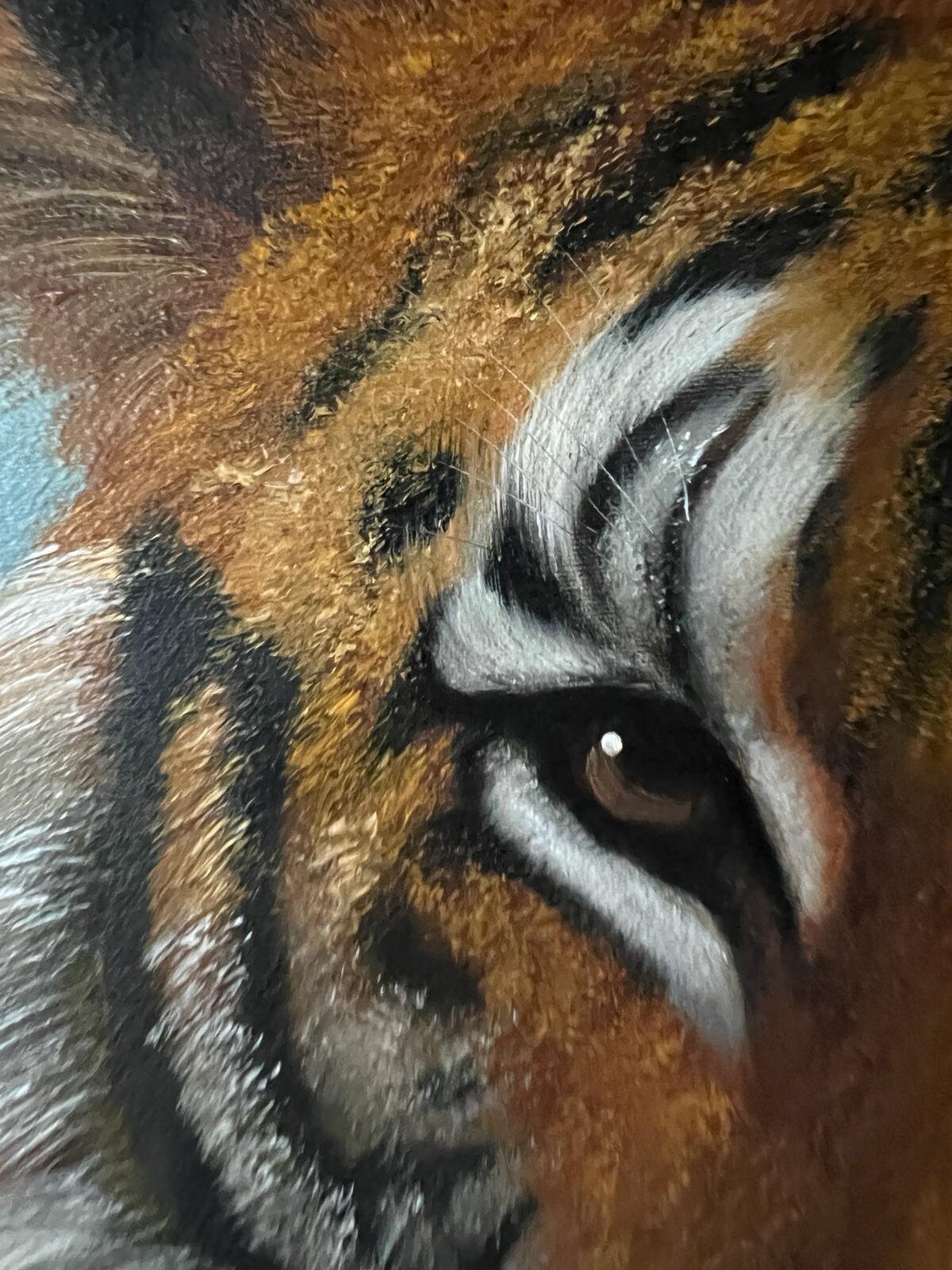 Vintage Tiger Oil Painting Framed Realism Style Bold Wildlife Art Mid Century Wall Decor Statement Animal Nature Lover Home Accent Piece