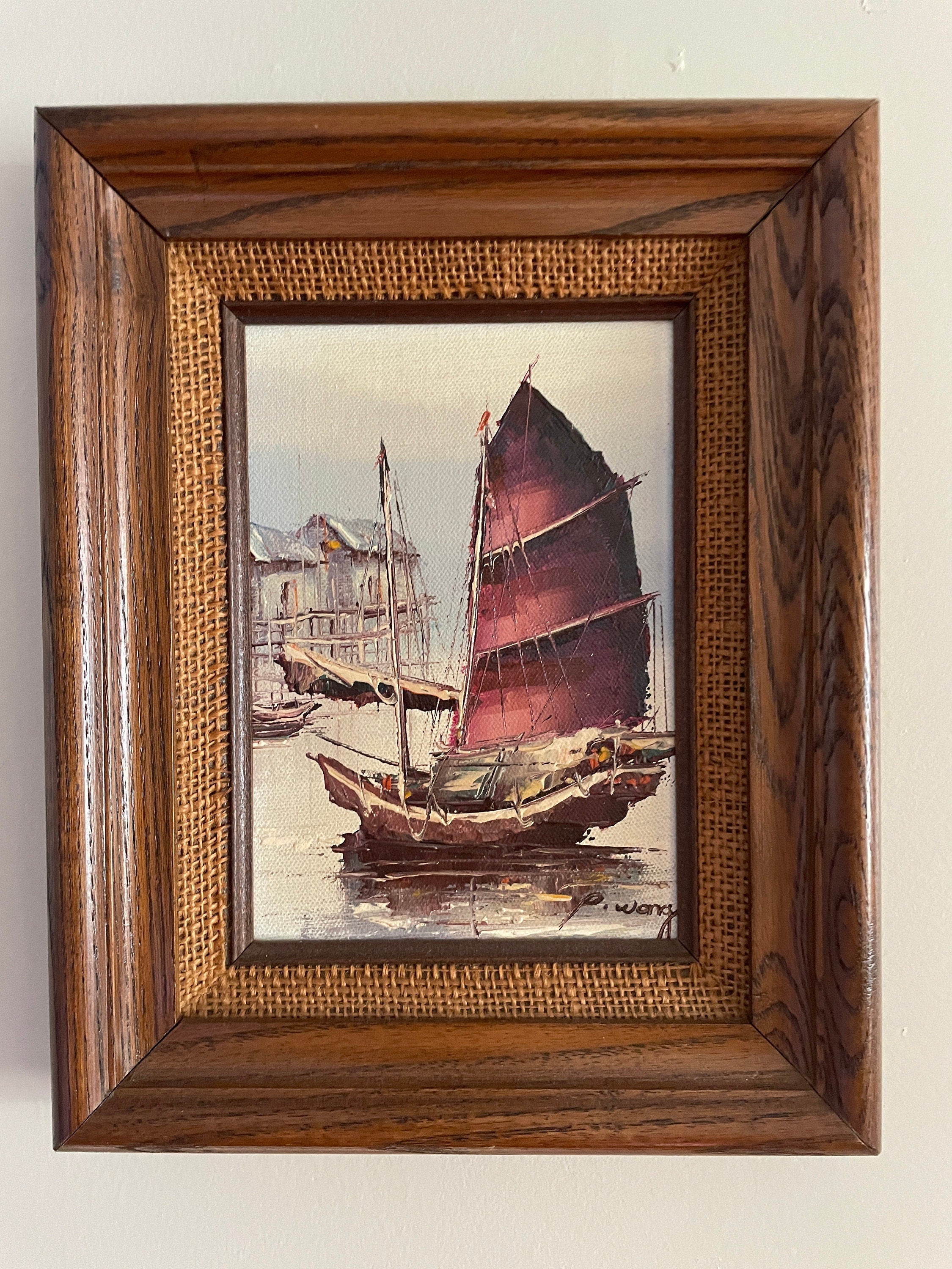 Vintage Framed Oil Painting Sailboat Artwork Coastal Scene Unique Decorative Wall Art Classic Home Décoration Elegant Maritime Wall Accent