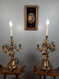Antique French Ormolu Cherub Candelabra Pair, Gilt Bronze Marble Base Louis XVI Style