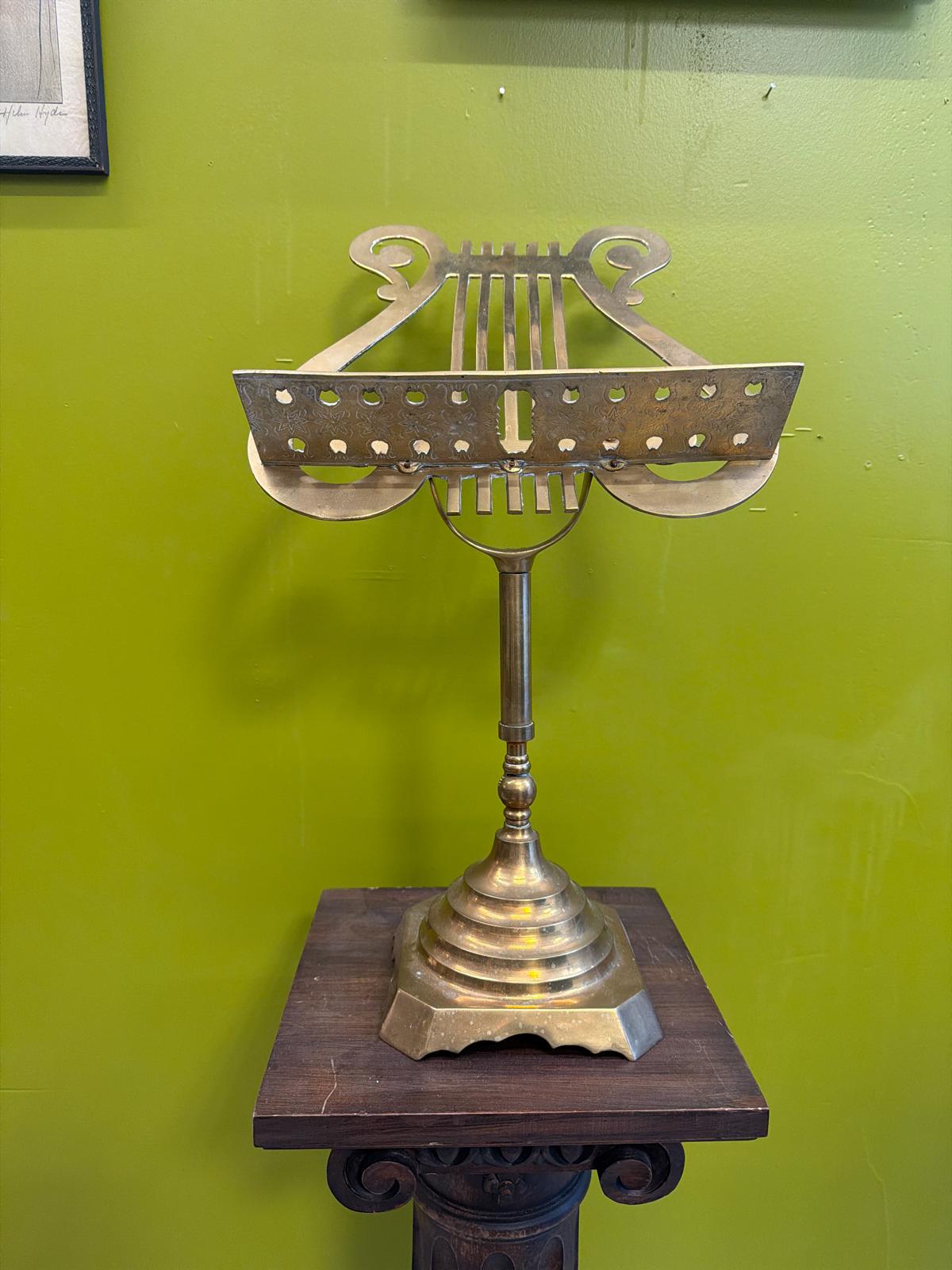 Vintage Brass Lyre Music Stand Sculpture Neoclassical Decor Pedestal Display