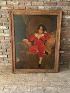 Antique Oil Painting of a Young Boy Red Large Framed Portrait 19th C English Style Rare Impressive Artwork Thomas Lawrence Inspired Wall Art