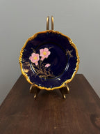 Vintage Cobalt Blue Porcelain Diner Set 22K Gold Hand Painted Bavaria Waldershof Floral Tea Set 12 Place Settings