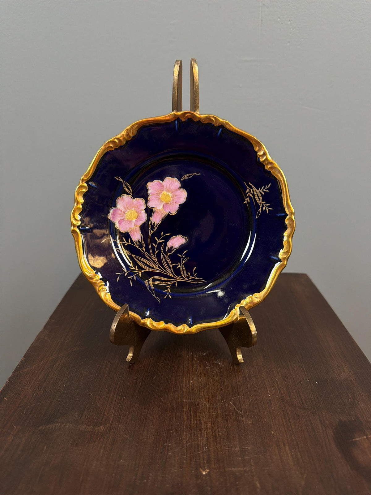 Vintage Cobalt Blue Porcelain Diner Set 22K Gold Hand Painted Bavaria Waldershof Floral Tea Set 12 Place Settings
