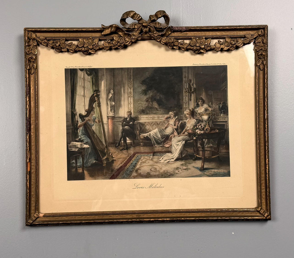 Vintage Framed Print “Love’s Melodies”  Ornate Gold Frame Romantic Victorian Scene Wall Art