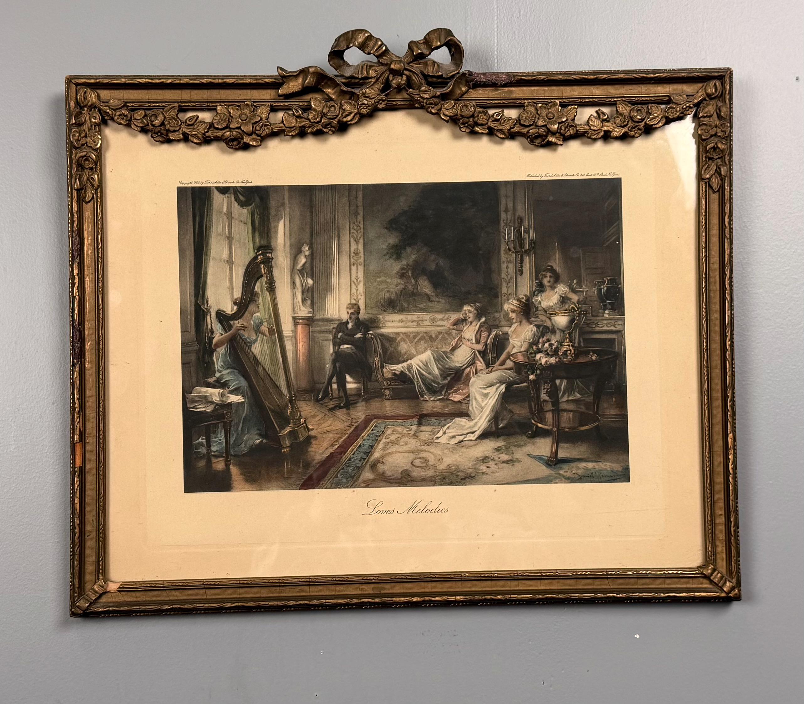 Vintage Framed Print “Love’s Melodies”  Ornate Gold Frame Romantic Victorian Scene Wall Art