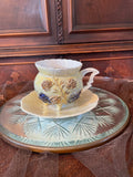 Antique Porcelain Floral Design Yellow Gold & Blue Teacup Saucer.