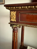 Antique French Empire Mahogany Console Table Three Tier Gilt Bronze Mounts Elegant Hallway Entryway Display Stand Decorative Furniture