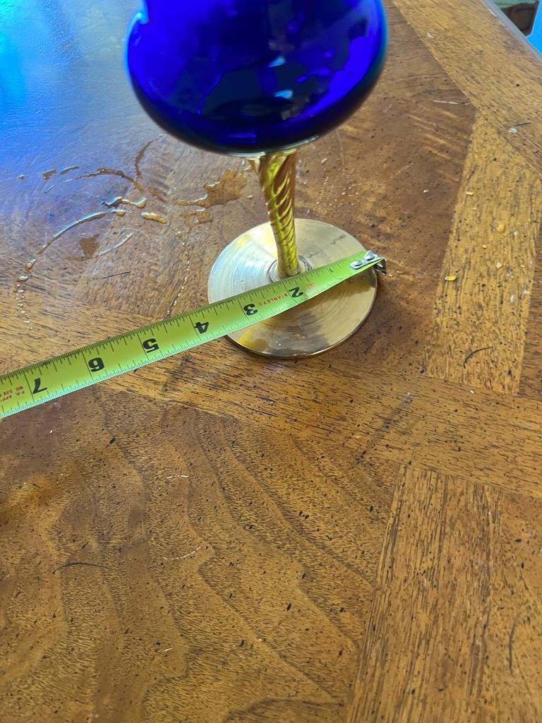 Vintage Cobalt Blue Bohemian Glass Goblet Lidded Container Gold Enamel Floral Accent Elegant Tall Barware Display Collectible Decoration