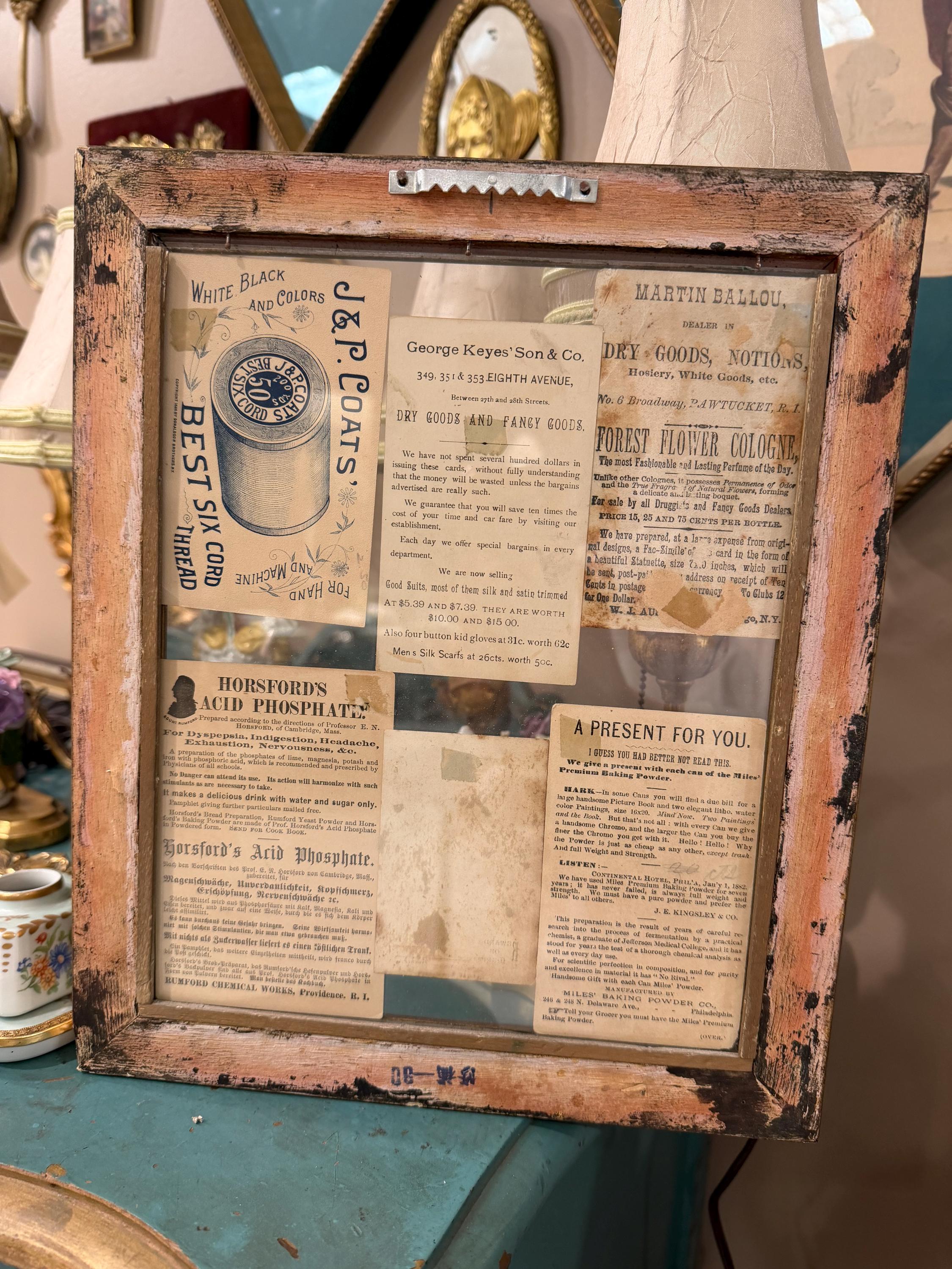 Antique Victorian Trade Card Display Gold Framed Advertising Ephemera Wall Art Child Lithographs