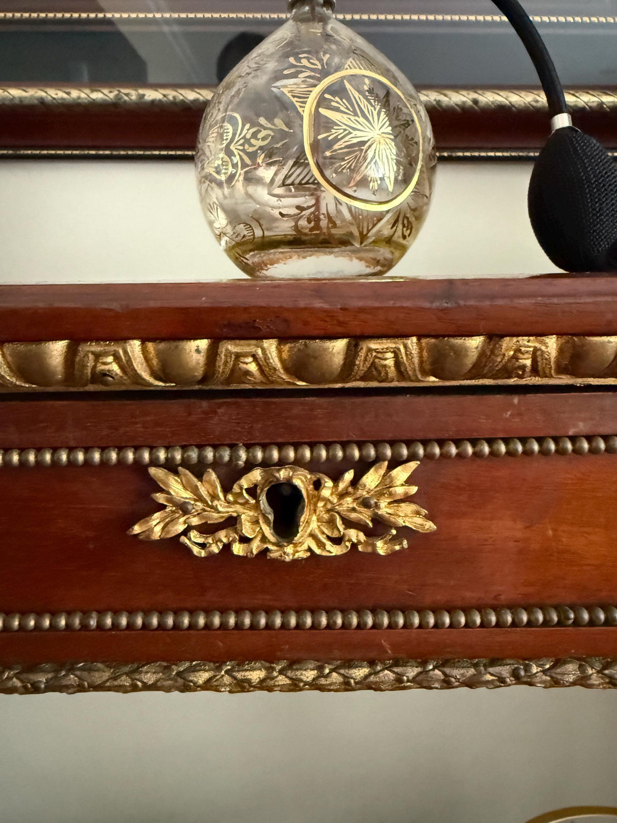 Antique French Empire Mahogany Console Table Three Tier Gilt Bronze Mounts Elegant Hallway Entryway Display Stand Decorative Furniture