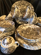 Vintage Royal Mail Heritage Hall Staffordshire Transferware English China Dinnerware Tea Set Rare English Country Horse Carriage Scene