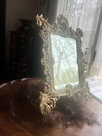 Antique Baroque Style Ornate Table Mirror Victorian Cast Metal Frame Vanity Accent Piece Rococo French Revival Design Decoration Gift