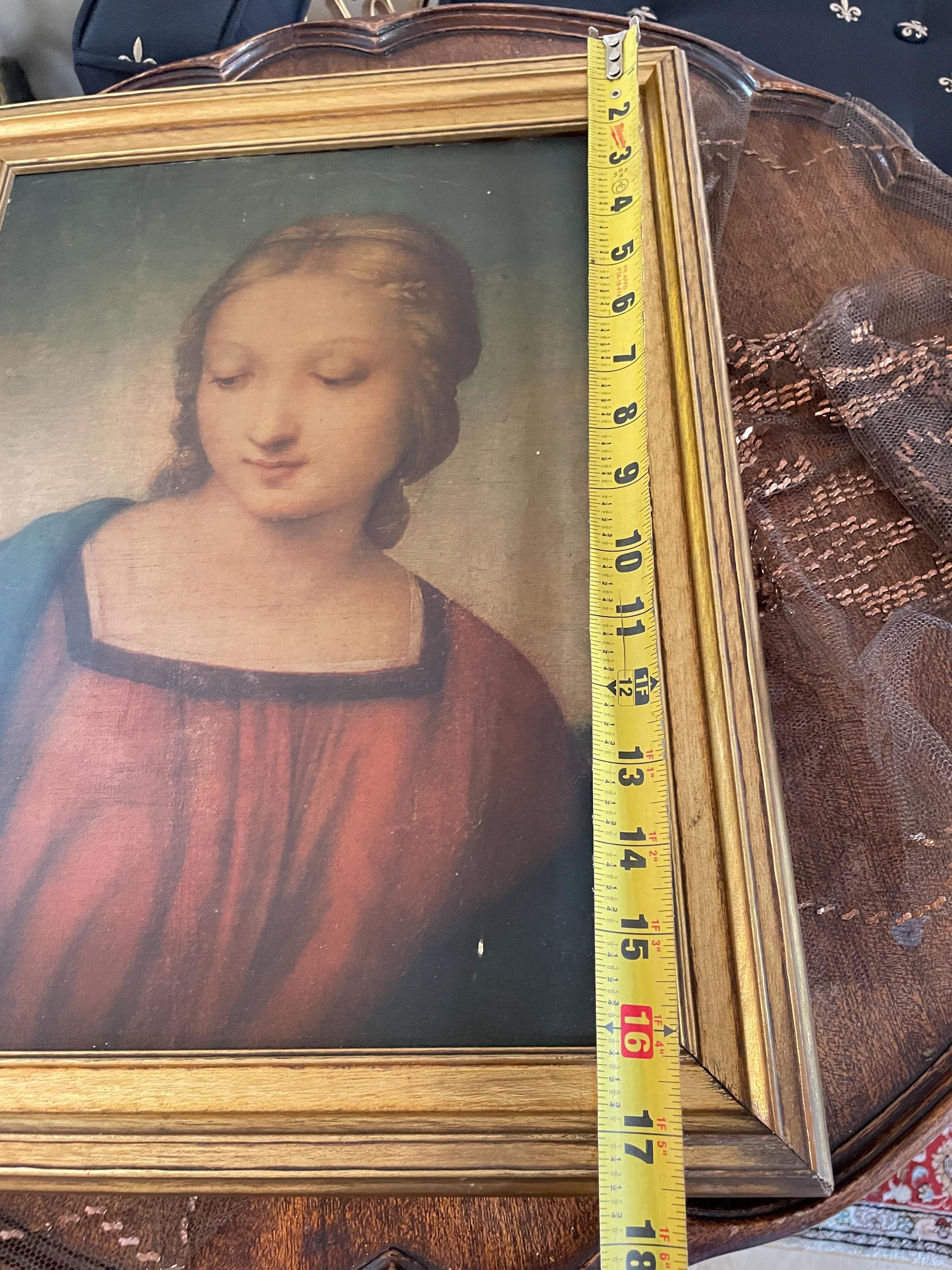 Vintage Framed Madonna Print Religious Wall Art Sacred Virgin Portrait Gold Frame Catholic Decoration Renaissance Style Spiritual Gift