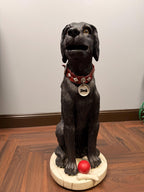 Vintage Black Labrador Dog Statue with Ball and Bone Resin Sculpture
