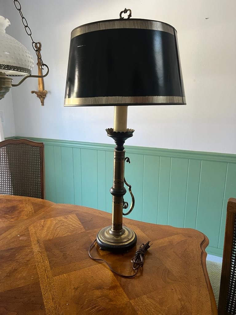 Vintage Tall Black and Gold Brass Table Lamp.Bouillotte Lamp