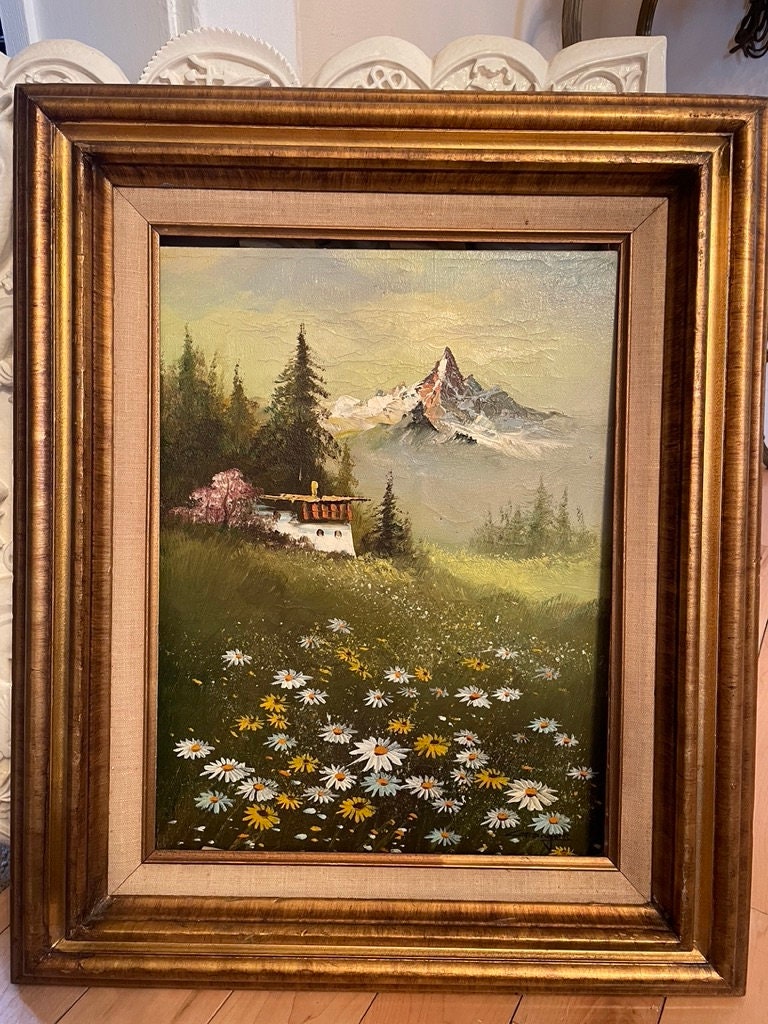 Vintage Nature Scene Oil Painting Wooden Framed Wall Art Colored Painting Landscape  23"19"