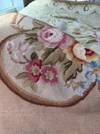 Oversized French Aubusson Style Needlepoint Rug, Floral Mansion Carpet, Shabby Chic Estate Decor