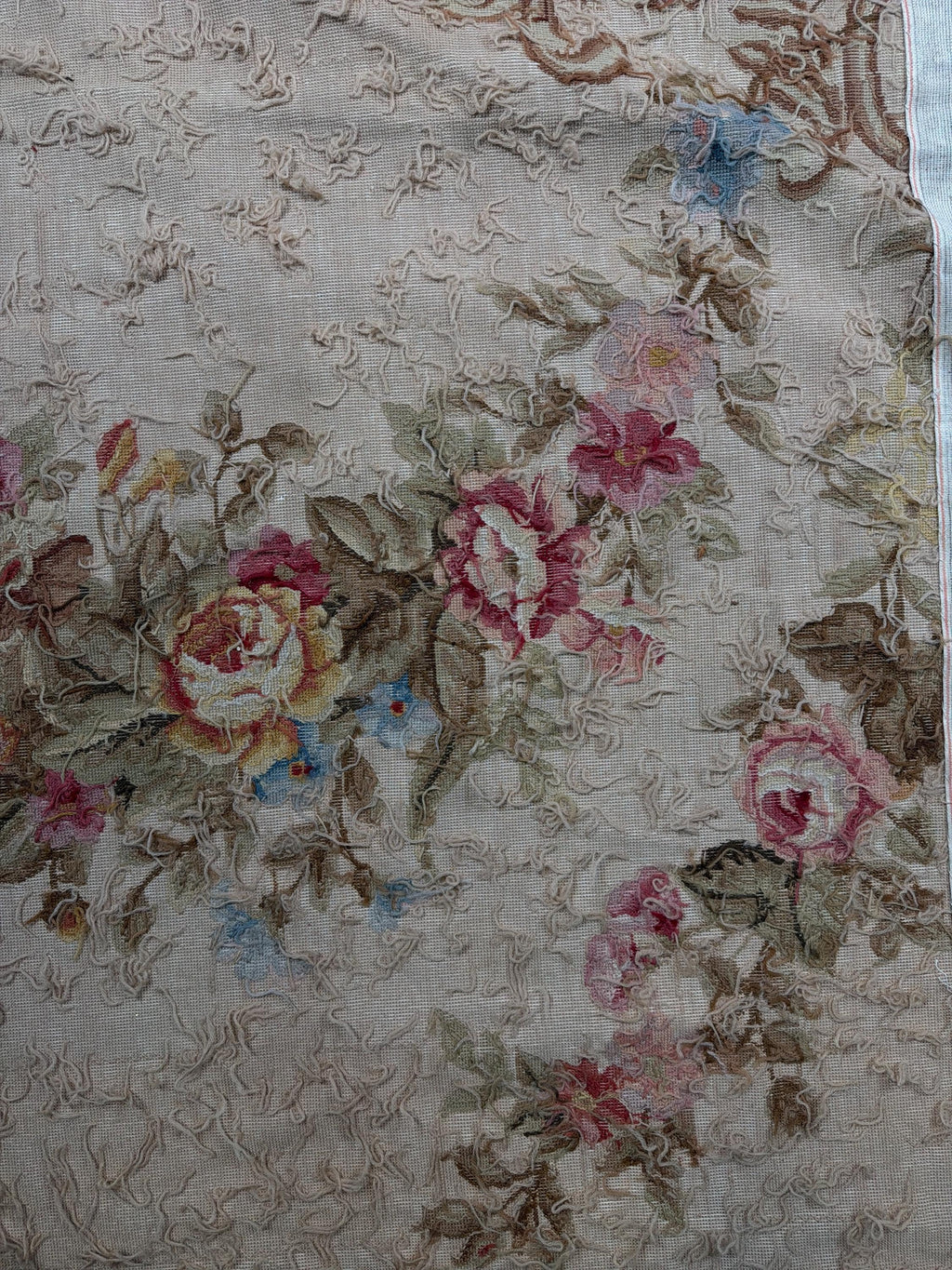 Oversized French Aubusson Style Needlepoint Rug, Floral Mansion Carpet, Shabby Chic Estate Decor