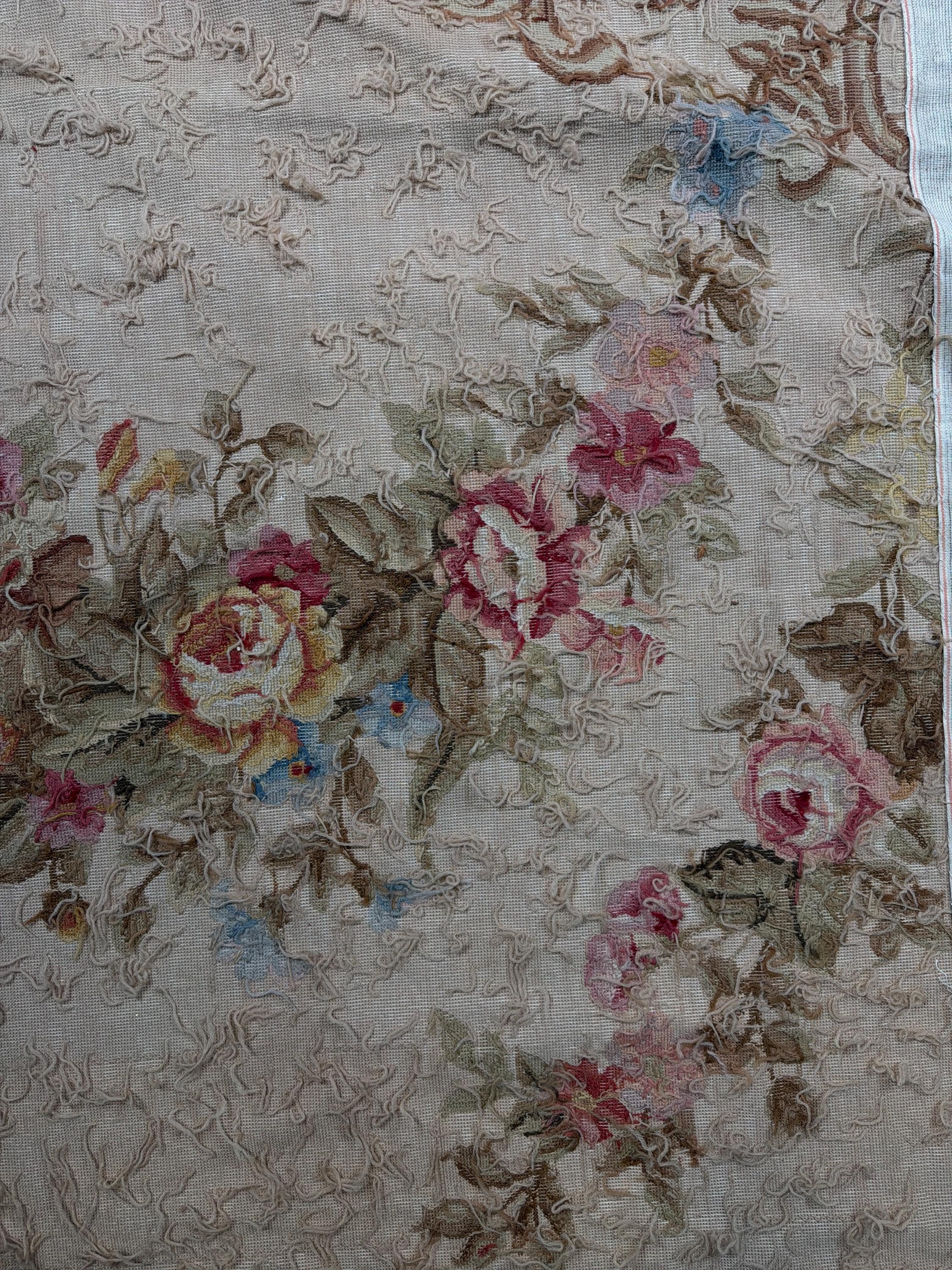 Oversized French Aubusson Style Needlepoint Rug, Floral Mansion Carpet, Shabby Chic Estate Decor