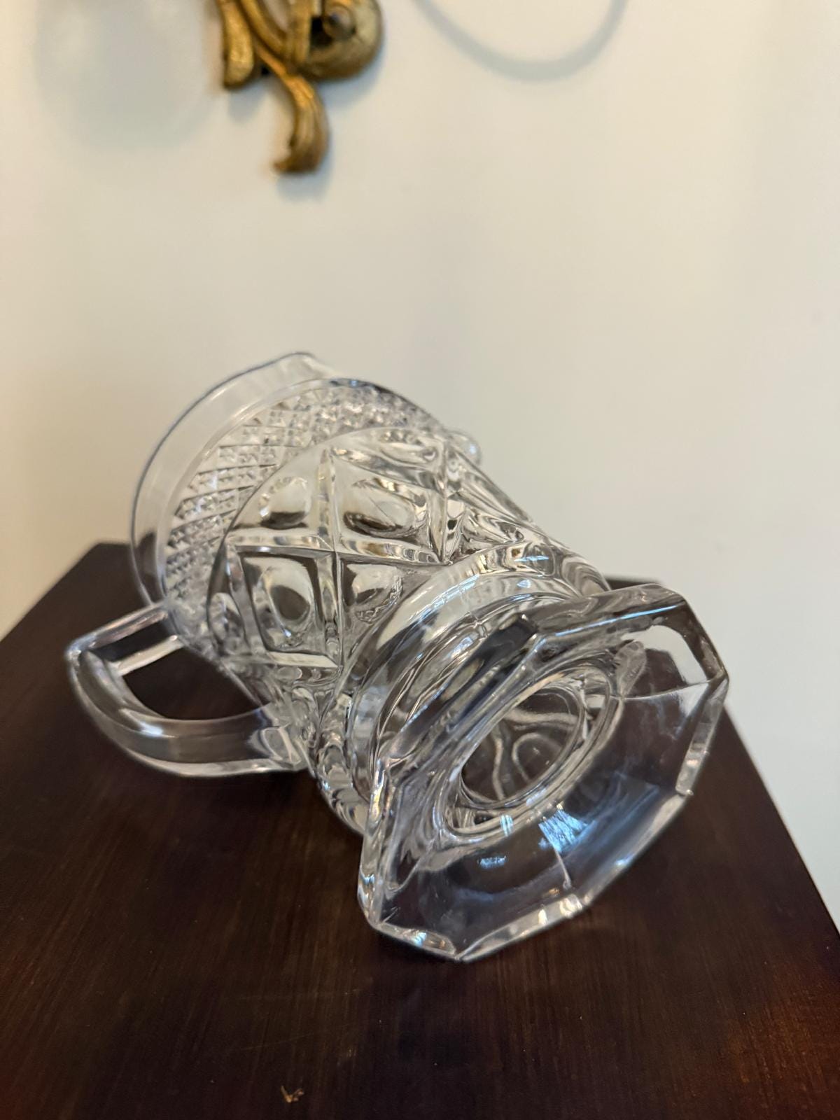 Vintage Clear Pressed Glass Drinkware Set with Mini Pitcher, Elegant Cut Glass Look Set of 8 Goblets & Small Jug Footed Glasses