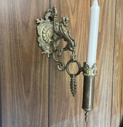 Antique Brass Wall Candle Holder Gothic Lion Sconce Medieval Lighting Fixture French Chateau Decoration Dragon Arm Candlelight Unique Rare