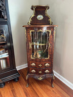 19th Century French Rosewood & Marquetry Louis XV Style Bombe Vitrine Bronze Ormolu Curio Cabinet Hand Painted Porcelain Plaques Home Decor