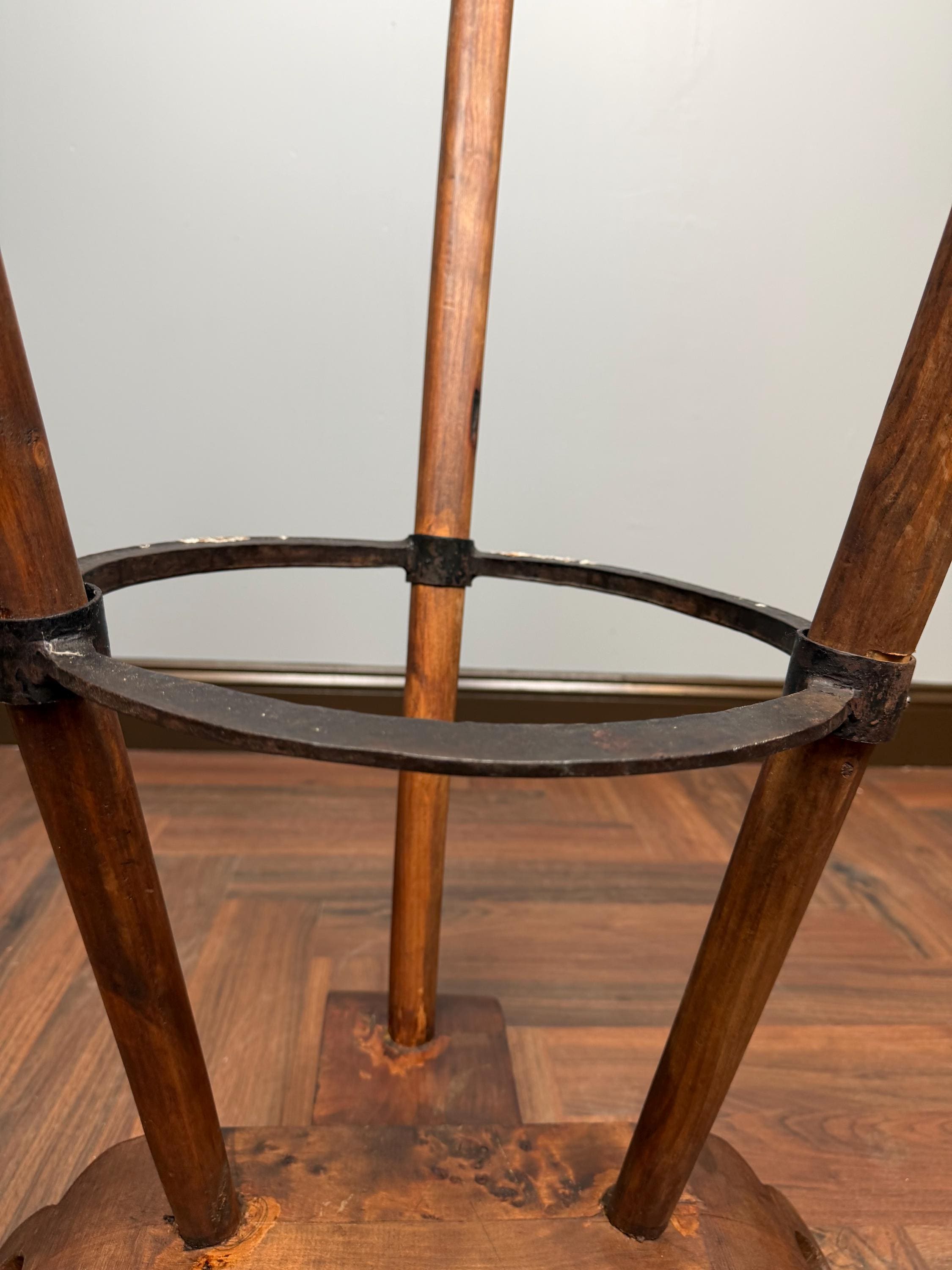 Antique Wood Iron Bar Stools, Set of 4, Rustic Farmhouse Saddle Stools