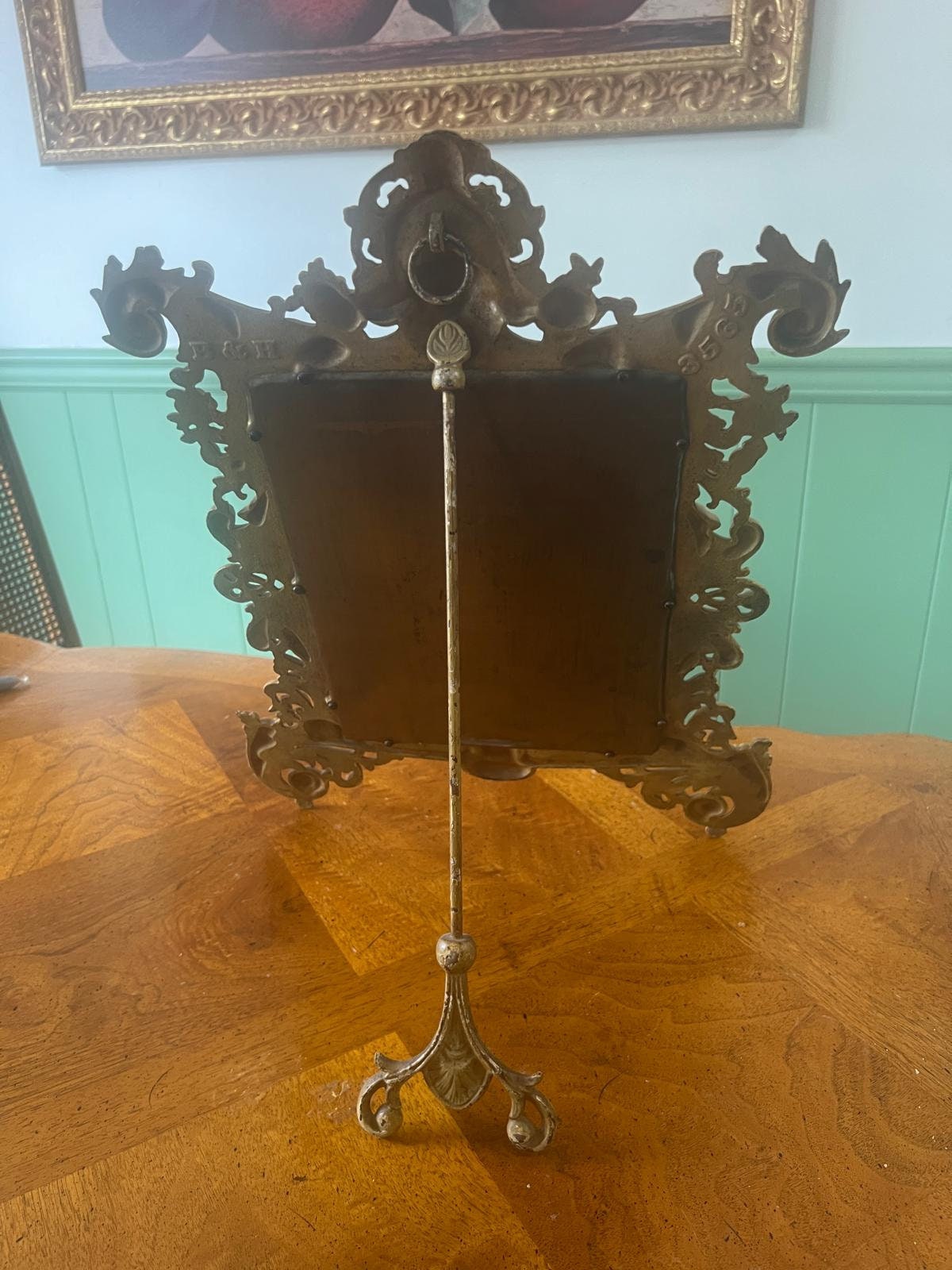 Antique Baroque Style Ornate Table Mirror Victorian Cast Metal Frame Vanity Accent Piece Rococo French Revival Design Decoration Gift