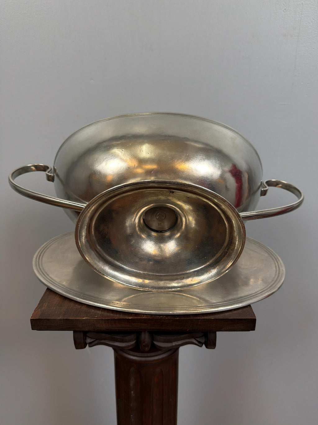 Vintage French Silver Plate Tureen With Underplate, Double Handle Serving Dish