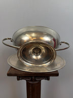 Vintage French Silver Plate Tureen With Underplate, Double Handle Serving Dish