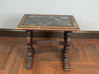 Antique Carved Wood Pedestal Table, Black Marble Top, Victorian Accent Piece
