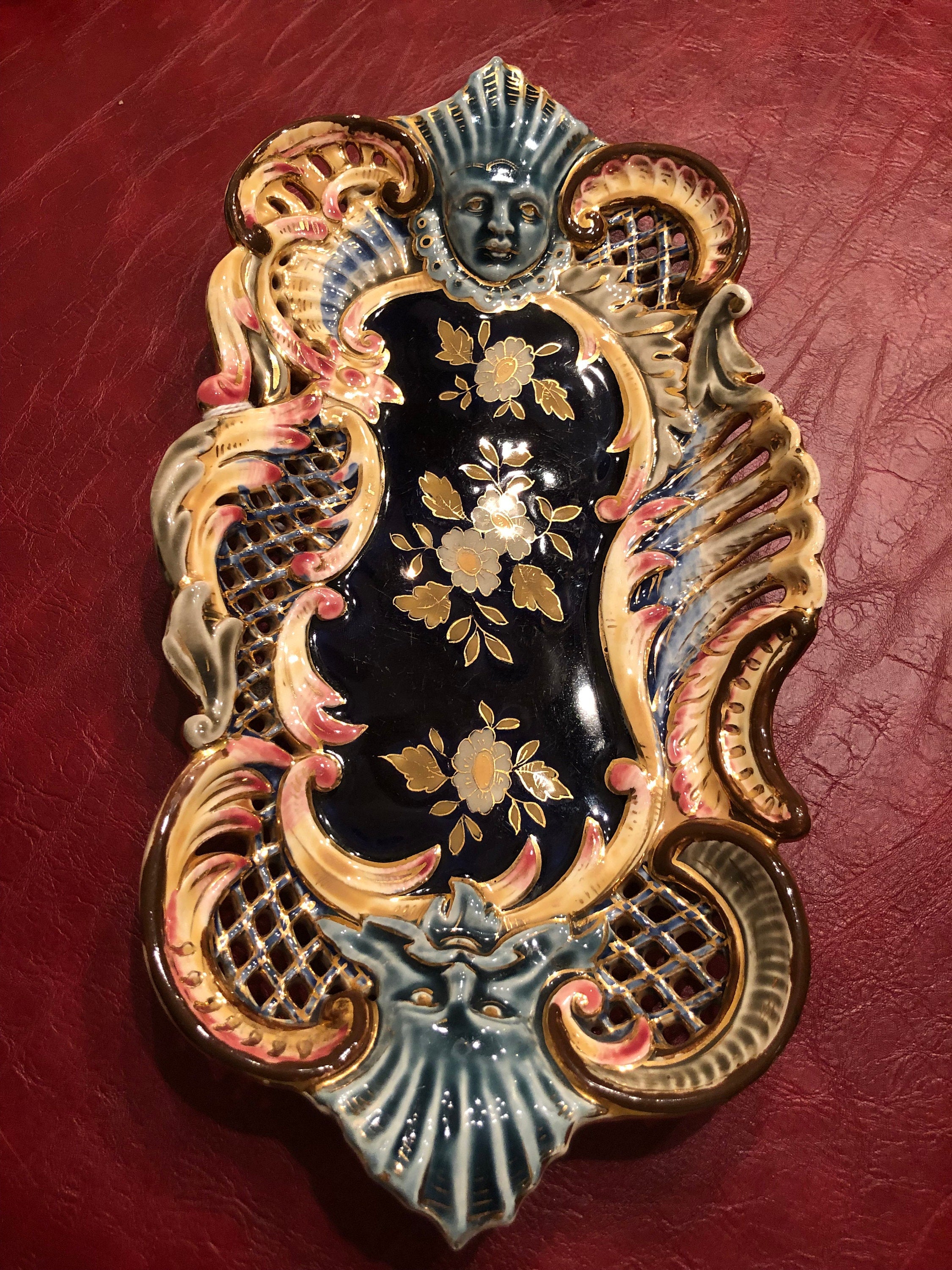 Antique Josef Steal Zenaim Mythical Cobalt Blue Gold Porcelain Collectible Plate