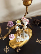 Antique Pair of French Victorian Bronze & Porcelain Lamps Early 1900s Hand Painted Figurines Flowers Exquisite Rare Pair Working Table Lamp