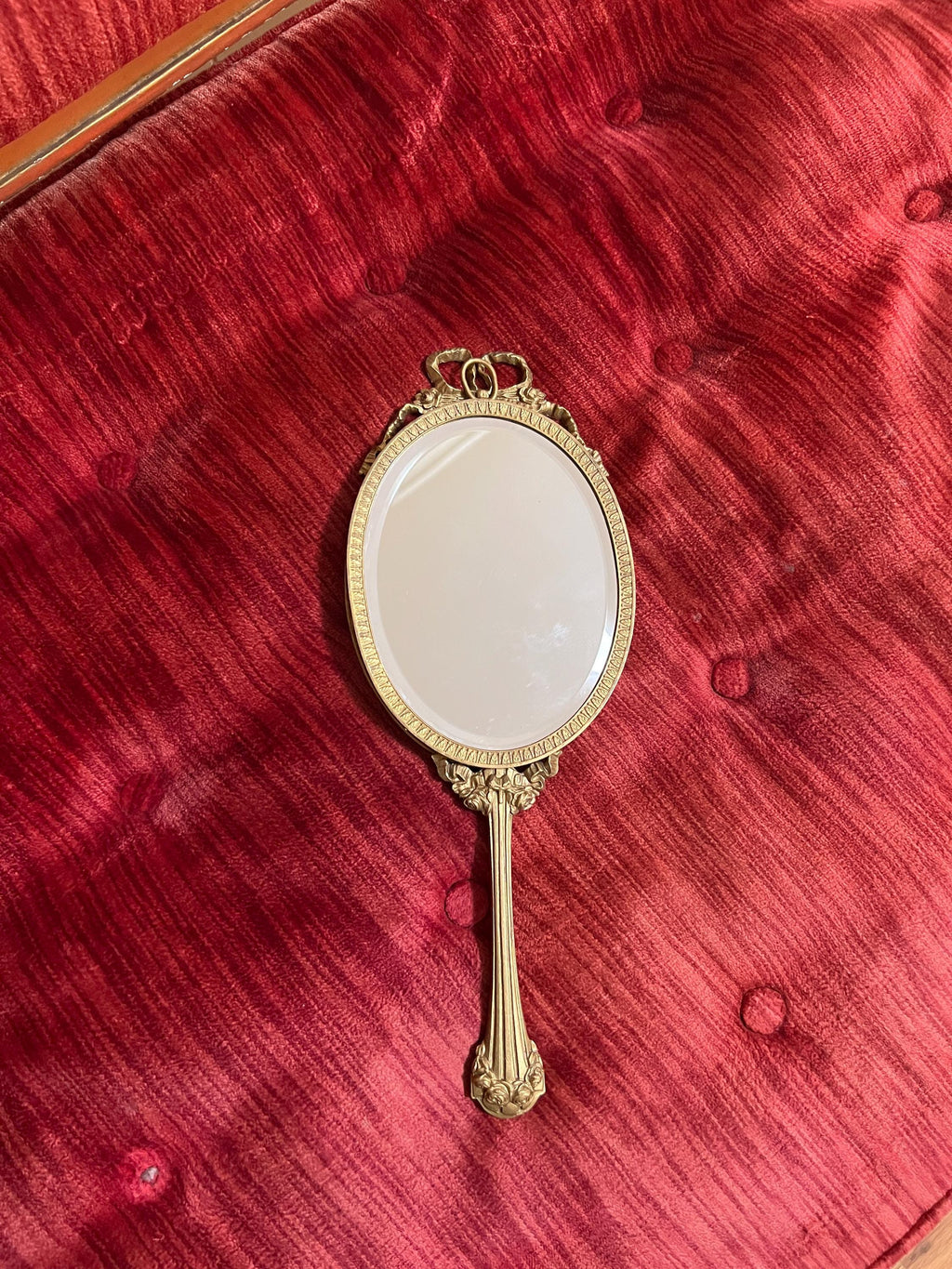 Victorian Style Brass Hand Mirror, Marie Antoinette Portrait, Rococo Decor