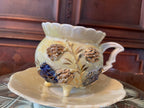 Antique Porcelain Floral Design Yellow Gold & Blue Teacup Saucer.