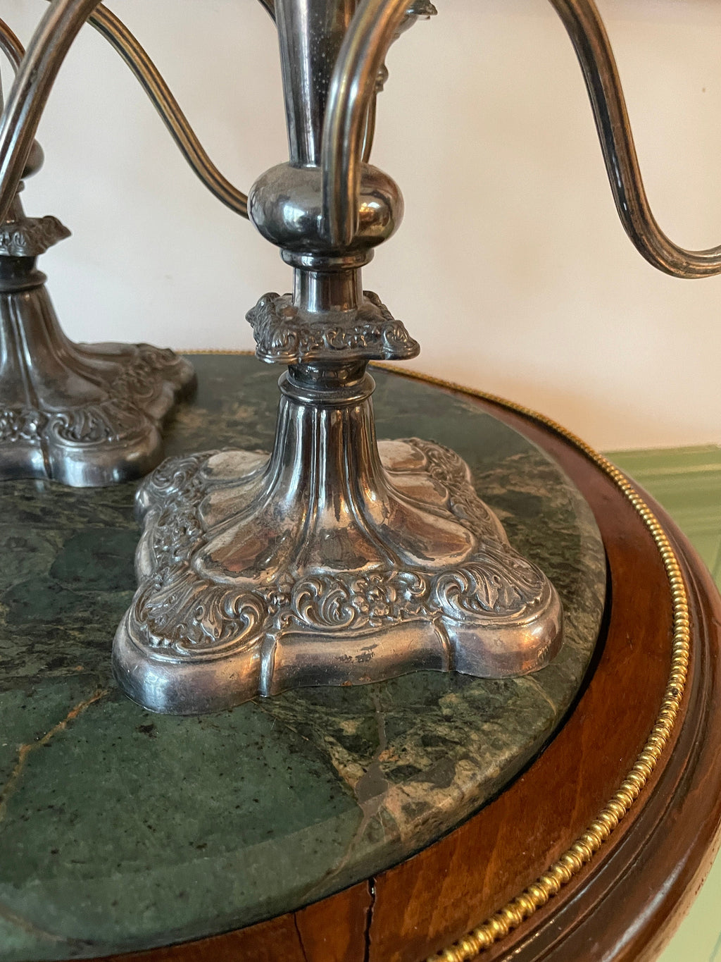 Antique Pair Silver Candelabra Five Arm Baroque Candle Holders Ornate Heavy Metal Candle Stand Classical Decoration Mantel Table Display