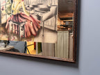 Vintage Art Deco Picture Mirror Lady at Piano Reverse Painted Airbrushed Boudoir Wall Mirror