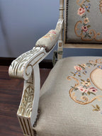 Vintage French Settee – Louis XVI Style Floral Needlepoint Loveseat