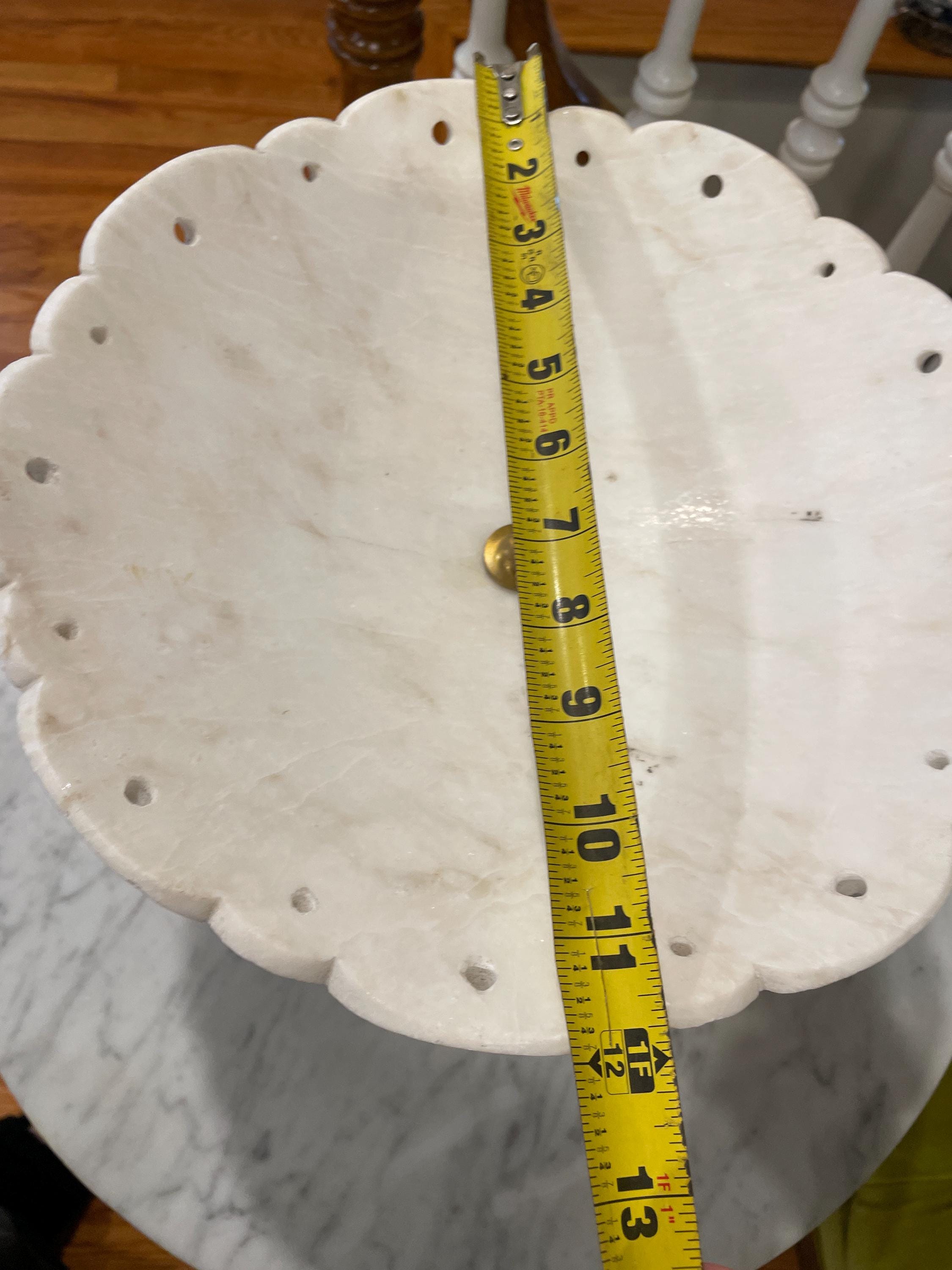 Antique White Marble Compote Centerpiece Pedestal Bowl Ornate Floral Gilt Brass Base French Victorian Table Decor Elegant Classic Accent