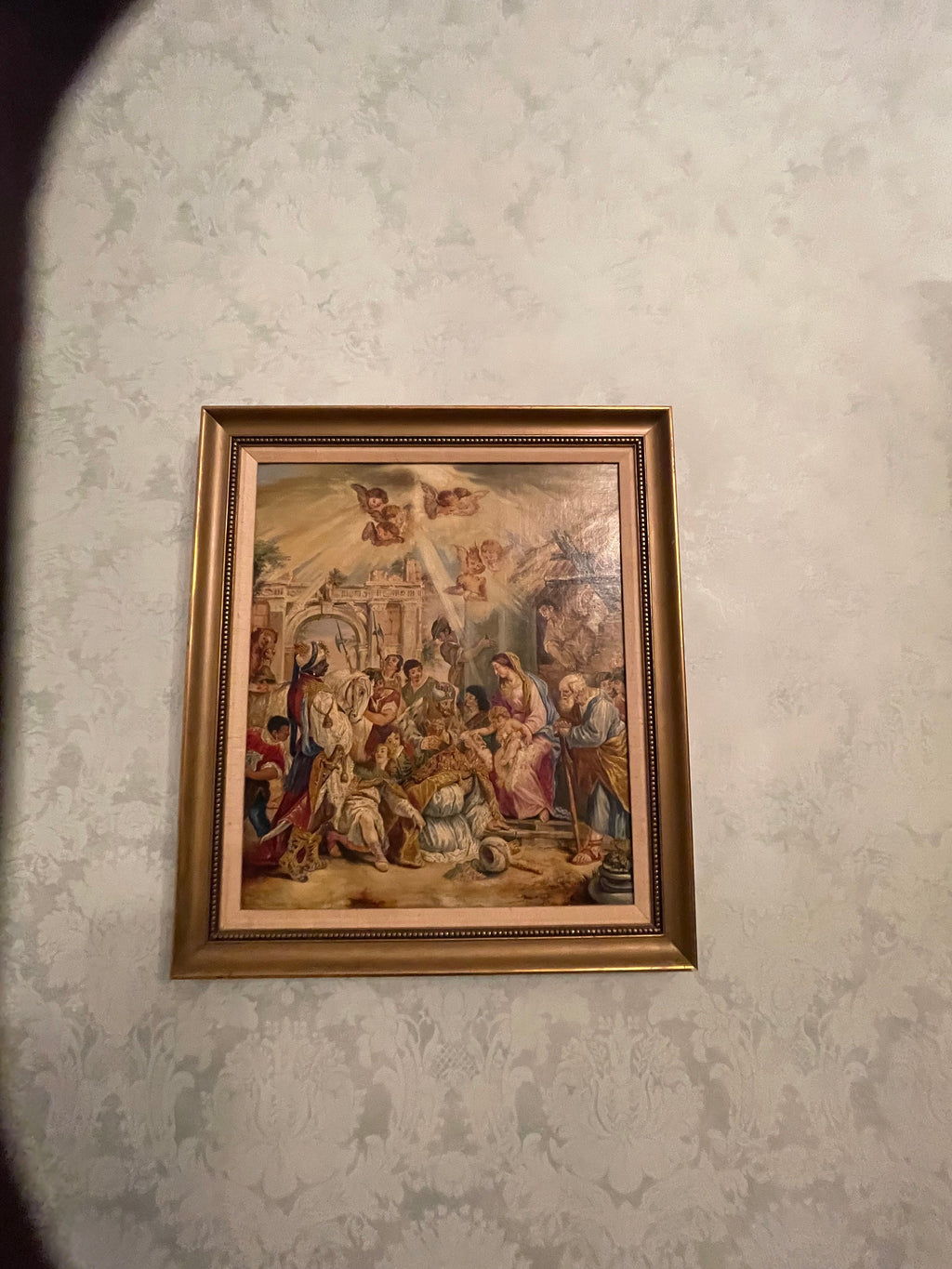 The Virgin Mary & Jesus Between Kings Old Print Picture Frame