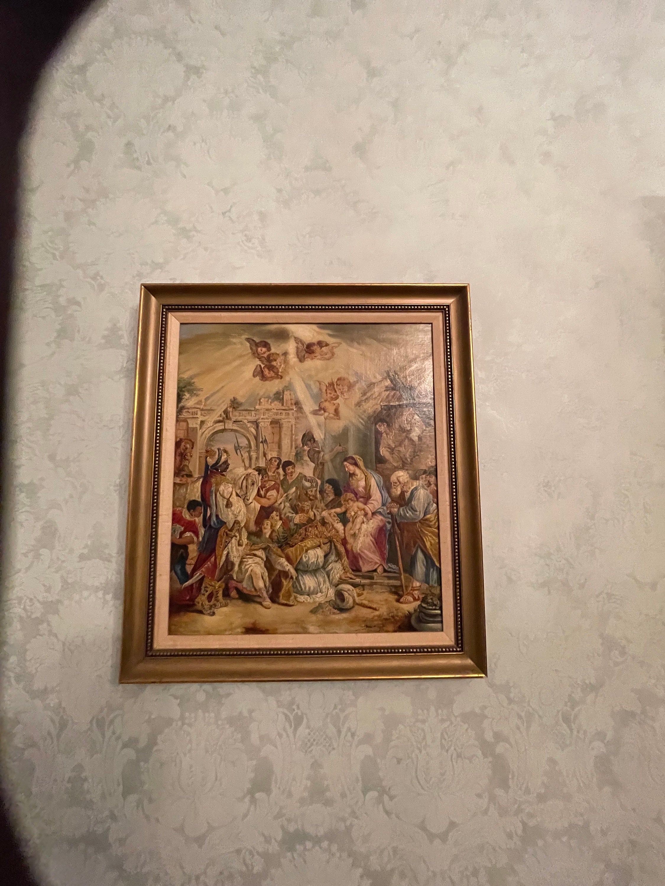 The Virgin Mary & Jesus Between Kings Old Print Picture Frame
