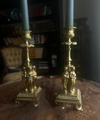 Antique Pair Candlestick Holders Elegant Figurine Design Victorian Style Decorative Accent Pieces Mantel Table Shelf Display Home Decoration