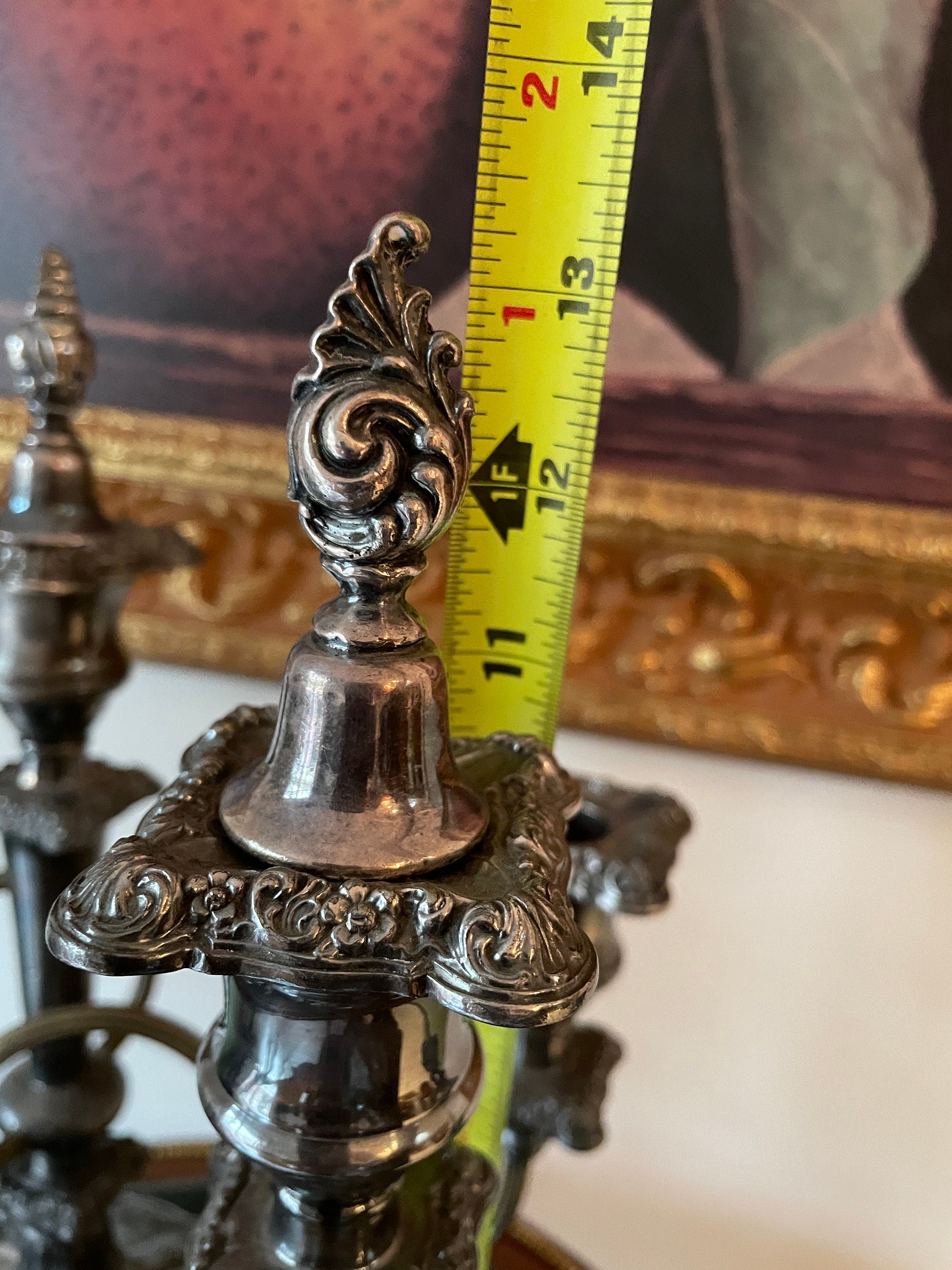 Antique Pair Silver Candelabra Five Arm Baroque Candle Holders Ornate Heavy Metal Candle Stand Classical Decoration Mantel Table Display