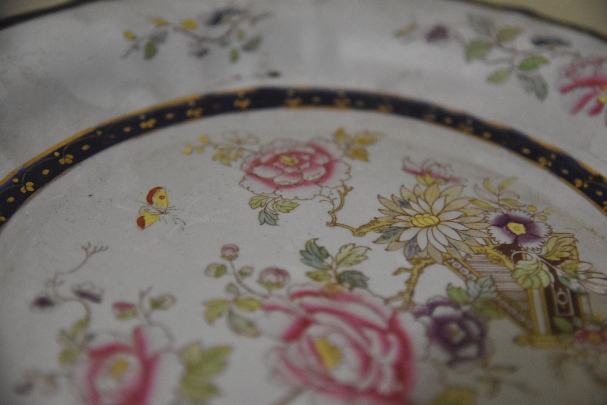 Collectible Antique Cake Plate Ironstone China Oriental Floral Platter Serving Dish Antique Hand Painted Round Plate Lunch Tableware Dish